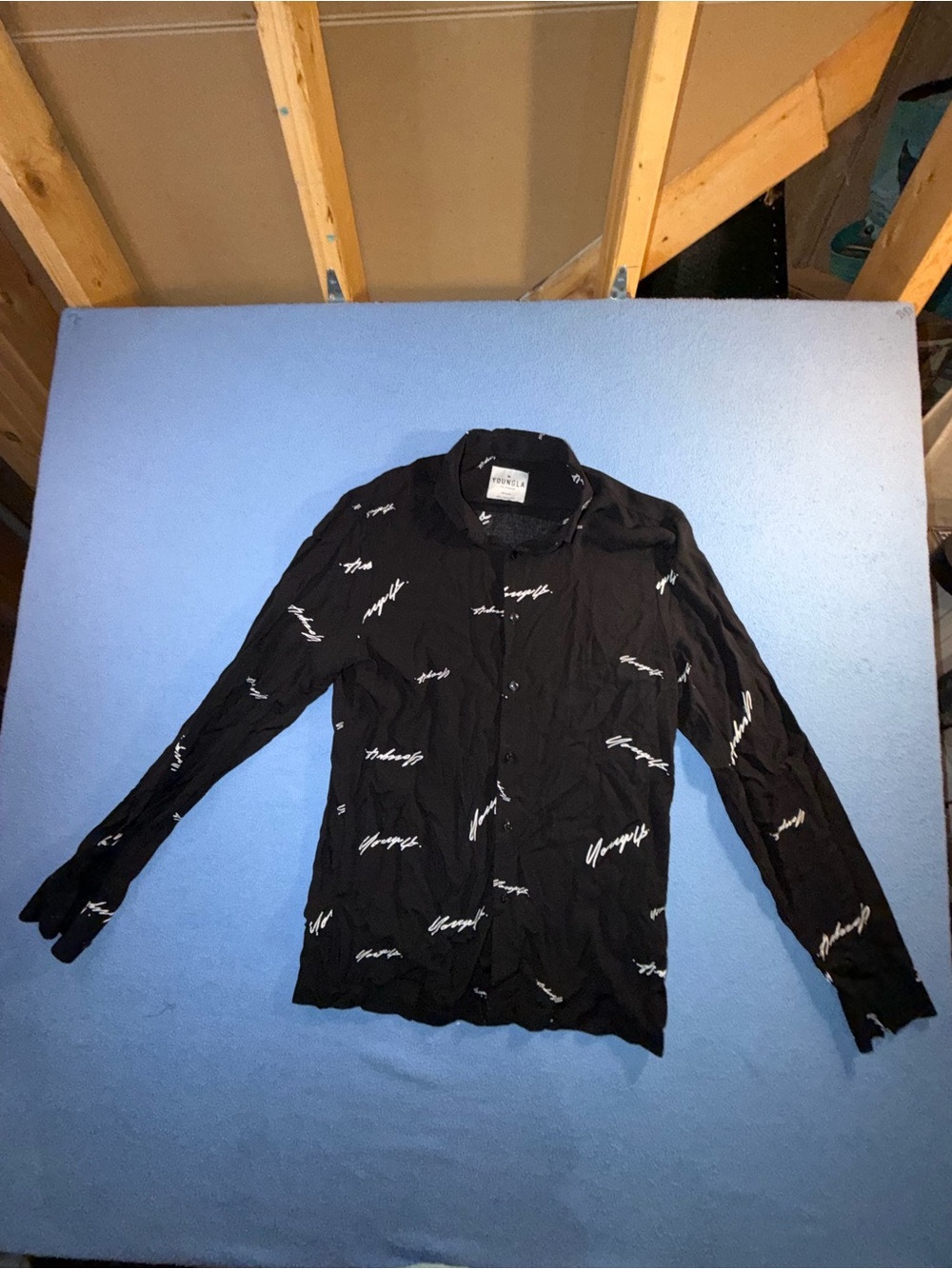 YoungLA Black Button-Up Shirt with White Script Print
